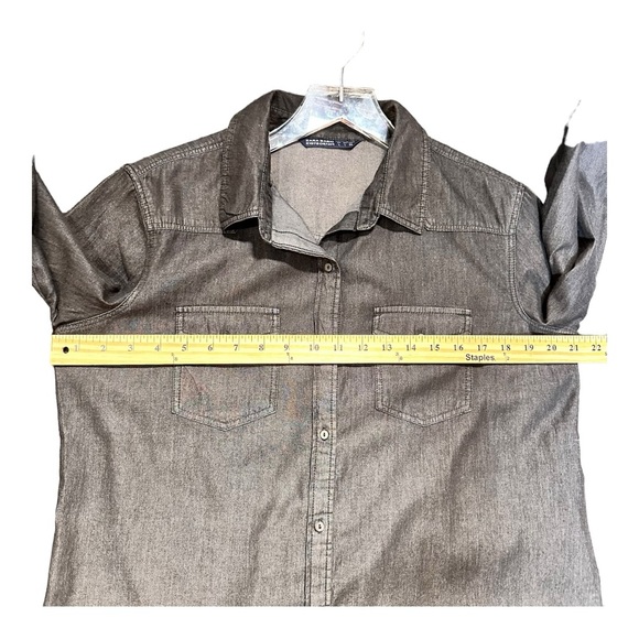 Zara Basic Denim Jean Black Shirt Women’s Size L - Picture 4 of 9